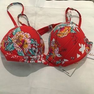 Swimsuit Top Large  NWT Red Floral Push-up